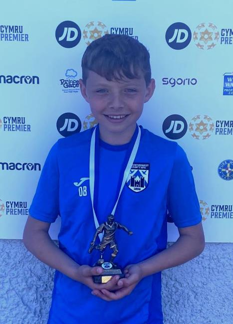 Owain with his trophy at Haverfordwest County